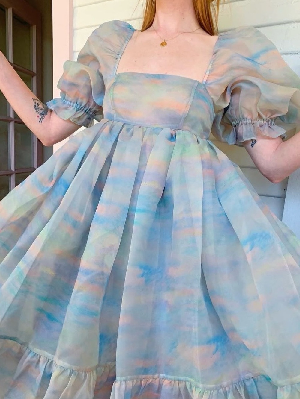 Selkie Renoir Sky French Puff Dress